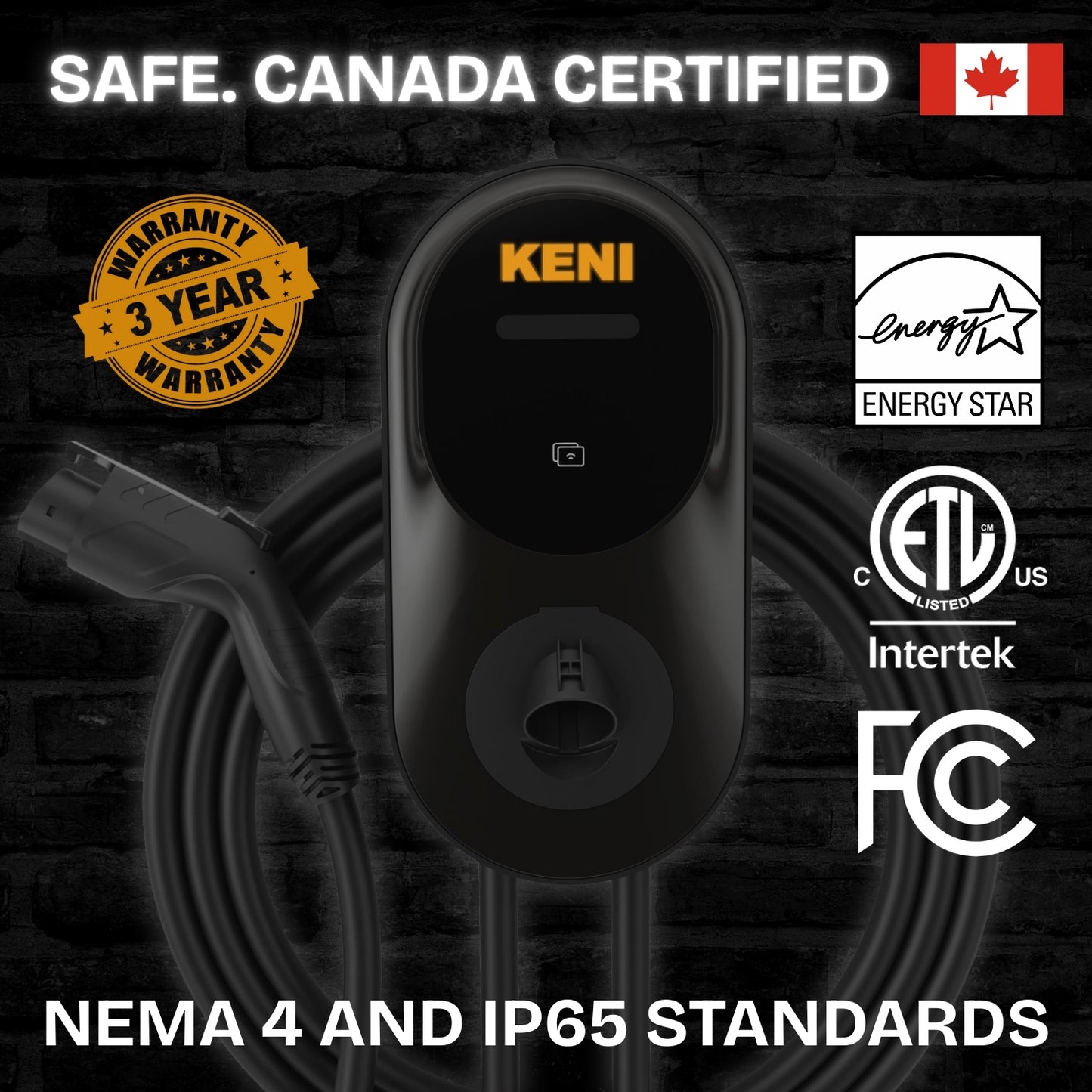 KENI Level 2 EV Charging Station – 80A Adjustable, NACS