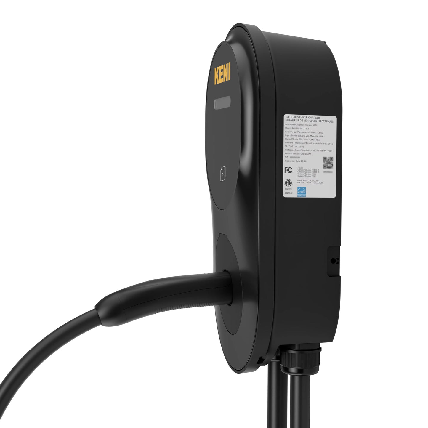 KENI Level 2 EV Charging Station – 48A Adjustable, Black