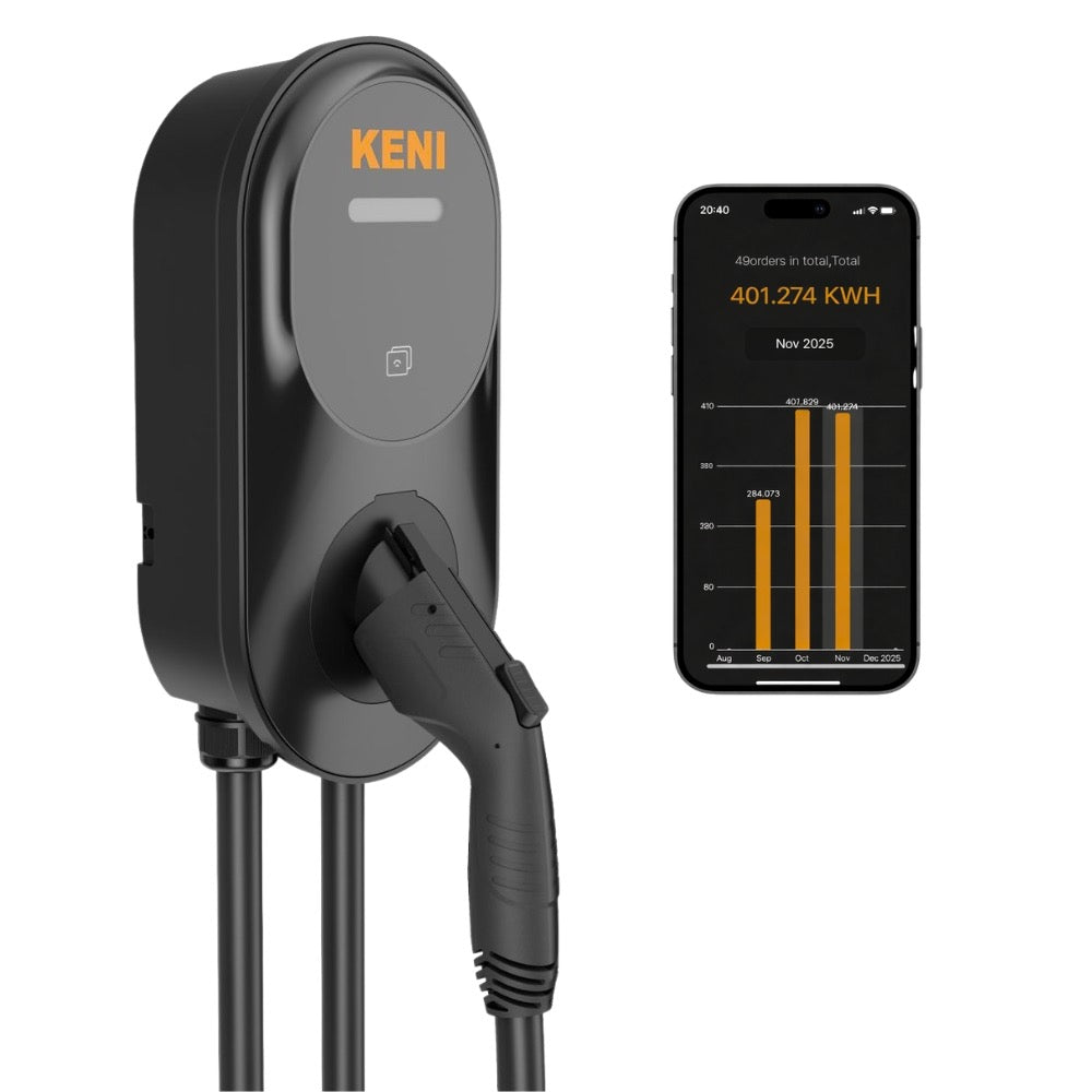 KENI Level 2 EV Charging Station – 48A Adjustable, Black