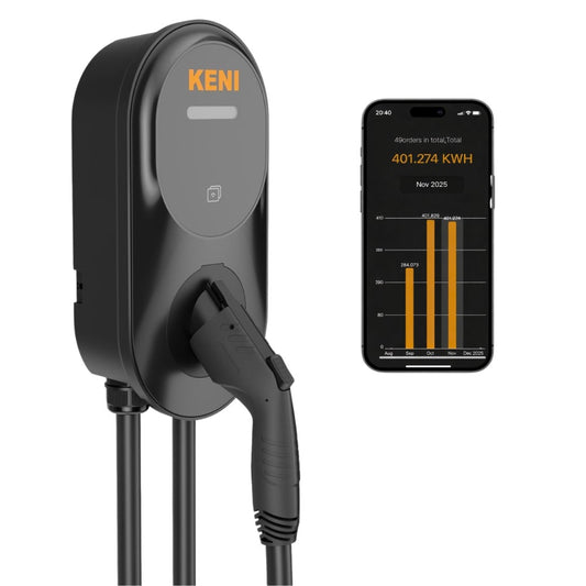 KENI Level 2 EV Charging Station – 48A Adjustable, Black