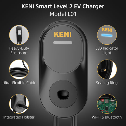KENI Level 2 EV Charging Station – 48A Adjustable, NACS