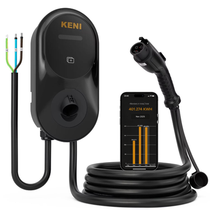 KENI Level 2 EV Charging Station – 48A Adjustable, Black