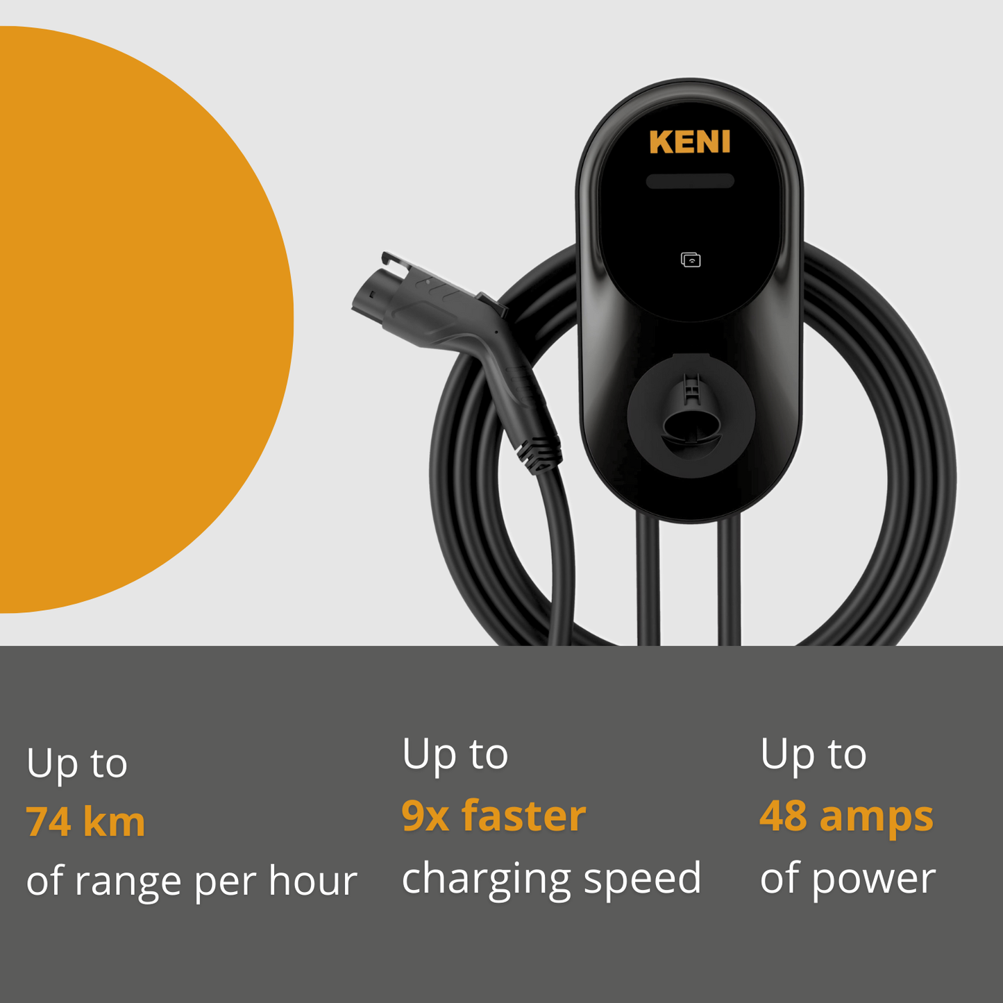 KENI Level 2 EV Charging Station – 48A Adjustable, Black