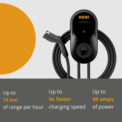 KENI Level 2 EV Charging Station – 48A Adjustable, Black